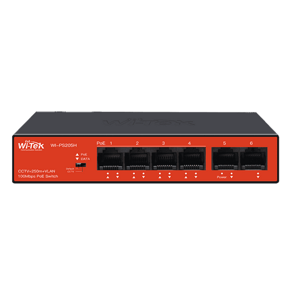 WI-PS205H V3 - Wi-Tek 4FE+2FE Uplink Ports 250M Long Range PoE Switch with 4PoE Port