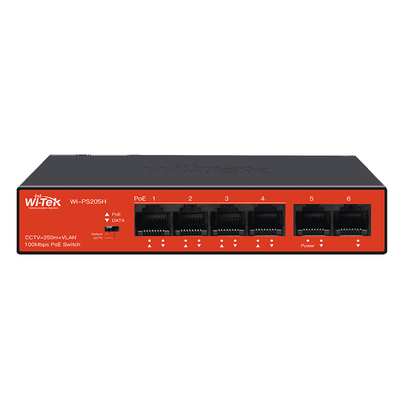 WI-PS205H V3 - Wi-Tek 4FE+2FE Uplink Ports 250M Long Range PoE Switch with 4PoE Port