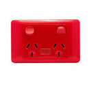 OM Series – Horizontal/Vertical Double Socket Outlets Switched 10/15 Amp 250V a.c. Red - Horizontal Vertical Double Socket Outlets