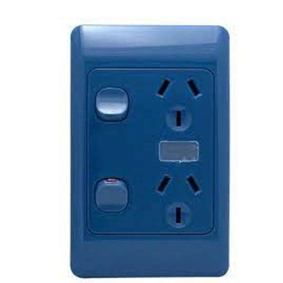 OM Series – Horizontal/Vertical Double Socket Outlets Switched 10/15 Amp 250V a.c. Dark Blue - Horizontal Vertical Double Socket Outlets