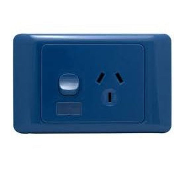 OM Series – Horizontal/Vertical Single Socket Outlets Switched 10/15 Amp 250V a.c. Dark Blue - Horizontal Vertical Single Socket Outlets