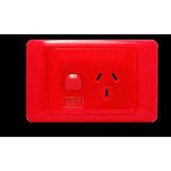 OM Series – Horizontal/Vertical Single Socket Outlets Switched 10/15 Amp 250V a.c. Red - Horizontal Vertical Single Socket Outlets