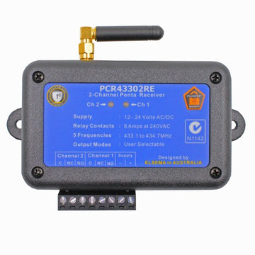 PCR43302RE - 2-Channel, 433MHz Penta Receiver with Relay outputs