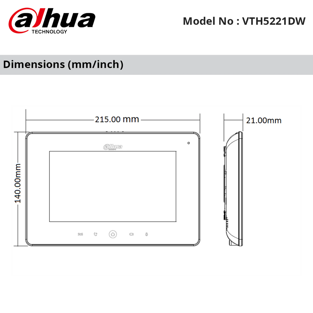 DHI-VTH5221DW - Dahua - IP Intercom Wifi Monitor 7" Display