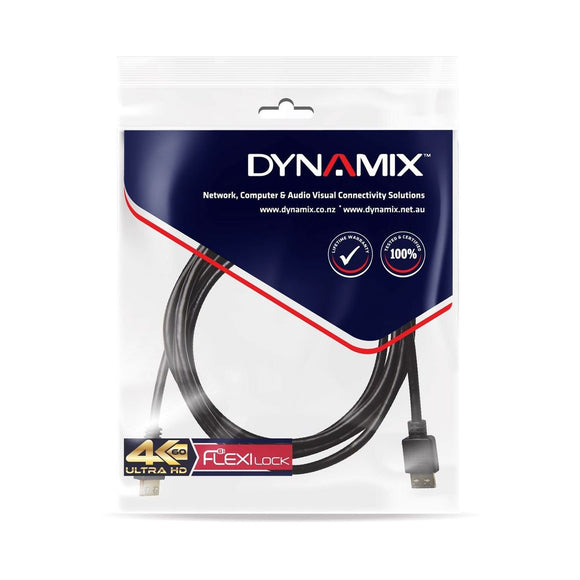 C-HDMI2FL-3 C-HDMI2FL-3 Dynamix 3m HDMI High Speed 18Gbps Flexi Lock Cable with Ethernet.