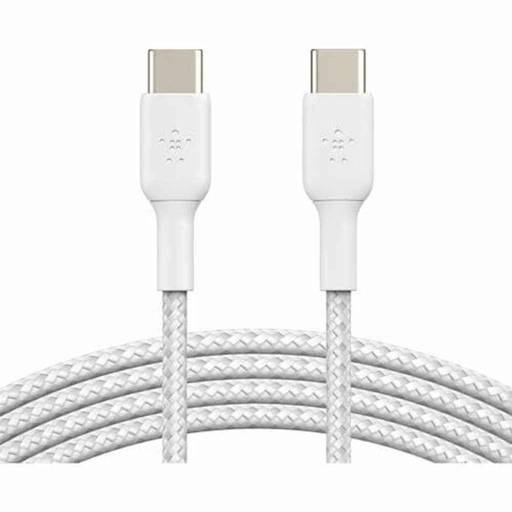 CAB004BT1MWH2PK - Belkin Braided USB-C to USB-C Cable (1m / 3.3ft, White) - 1 m USB-C Data Transfer Cable