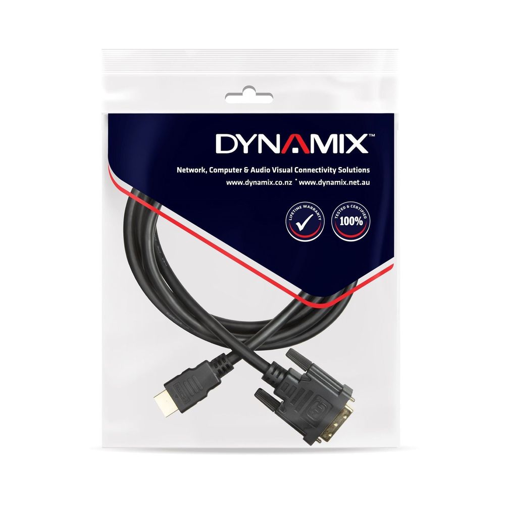 C-HDMIDVI-5 C-HDMIDVI-5 Dynamix 5m HDMI Male to DVI-D Male (18+1) Cable. Single link.