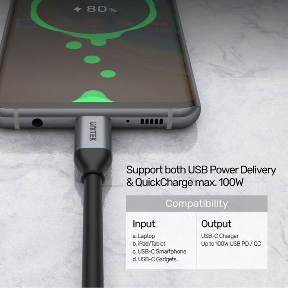 C14082ABK - Unitek 1m USB-C to USB-C 3.1 Gen2 Cable for Syncing & Charging.