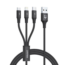 C14049BK - Unitek 1.2m USB 3-in-1 Charge Cable. Integrated USB-A to Micro-B,