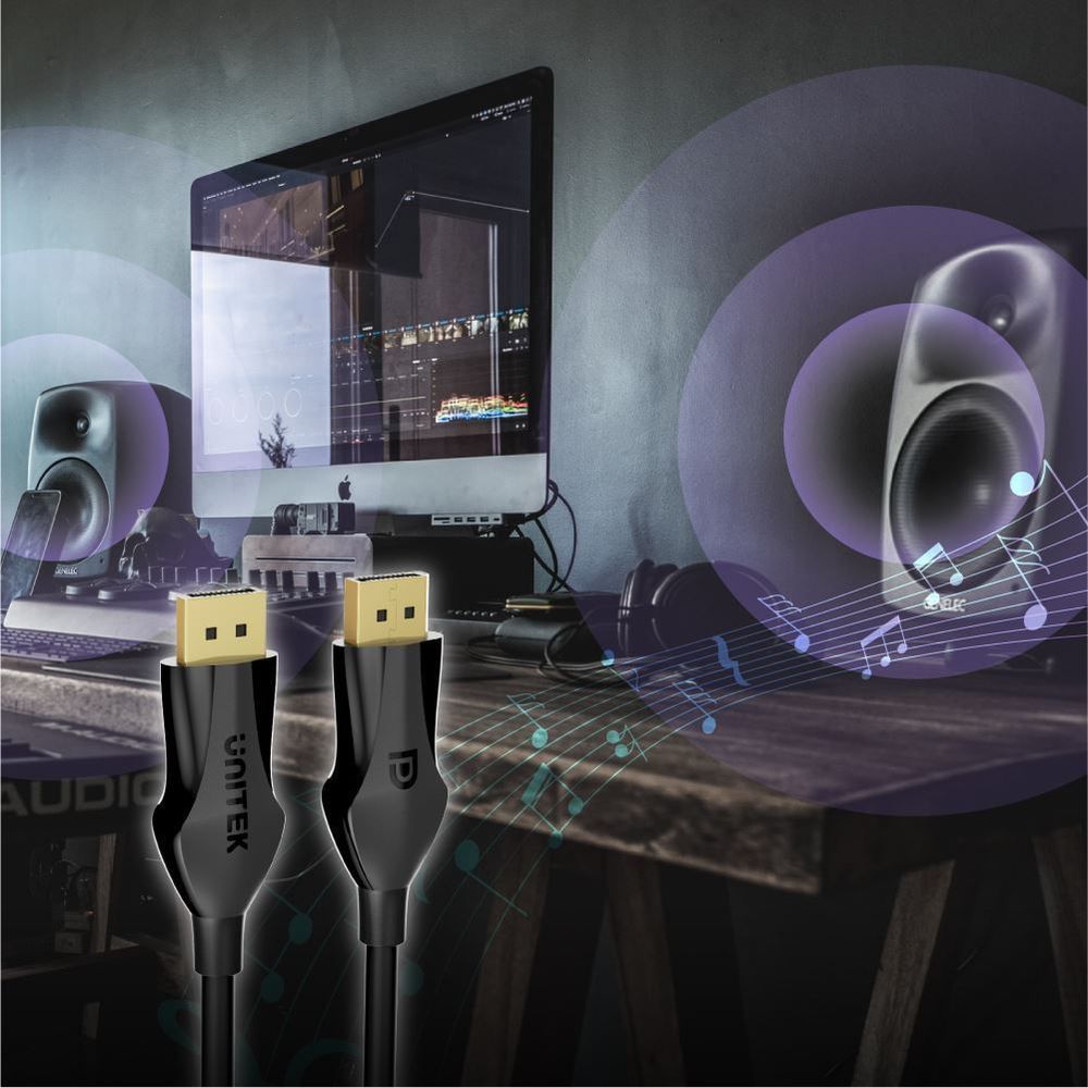 C1624BK-3M Unitek 3m DisplayPort V1.4 Cable Supports up to 8K @60Hz, 4K @144Hz,