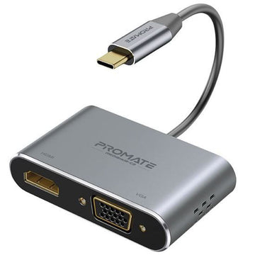 MEDIAHUB-C2.GRY - Promate USB-C Display Adapter with 4K UHD HDMI & 1080p VGA.