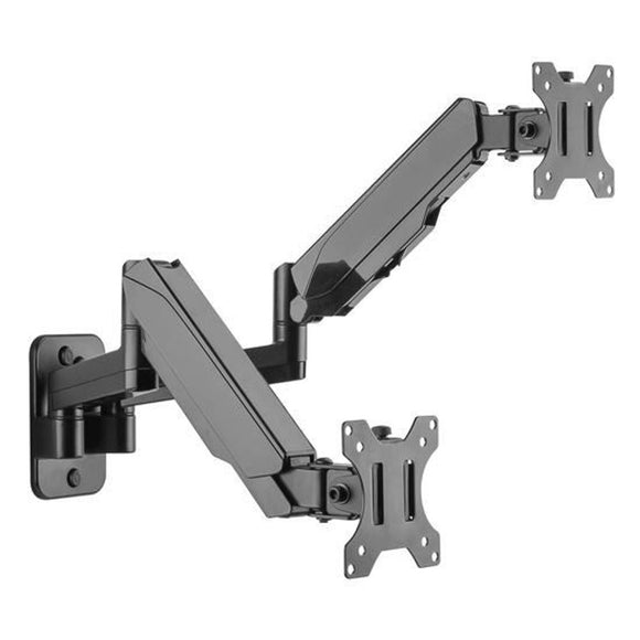 LDA30-114 - 17''-32'' Dual Screen Wall Mounted Gas Spring Monitor Arms. Max load: 9kgs (per arm). VESA 75x75 & 100x100