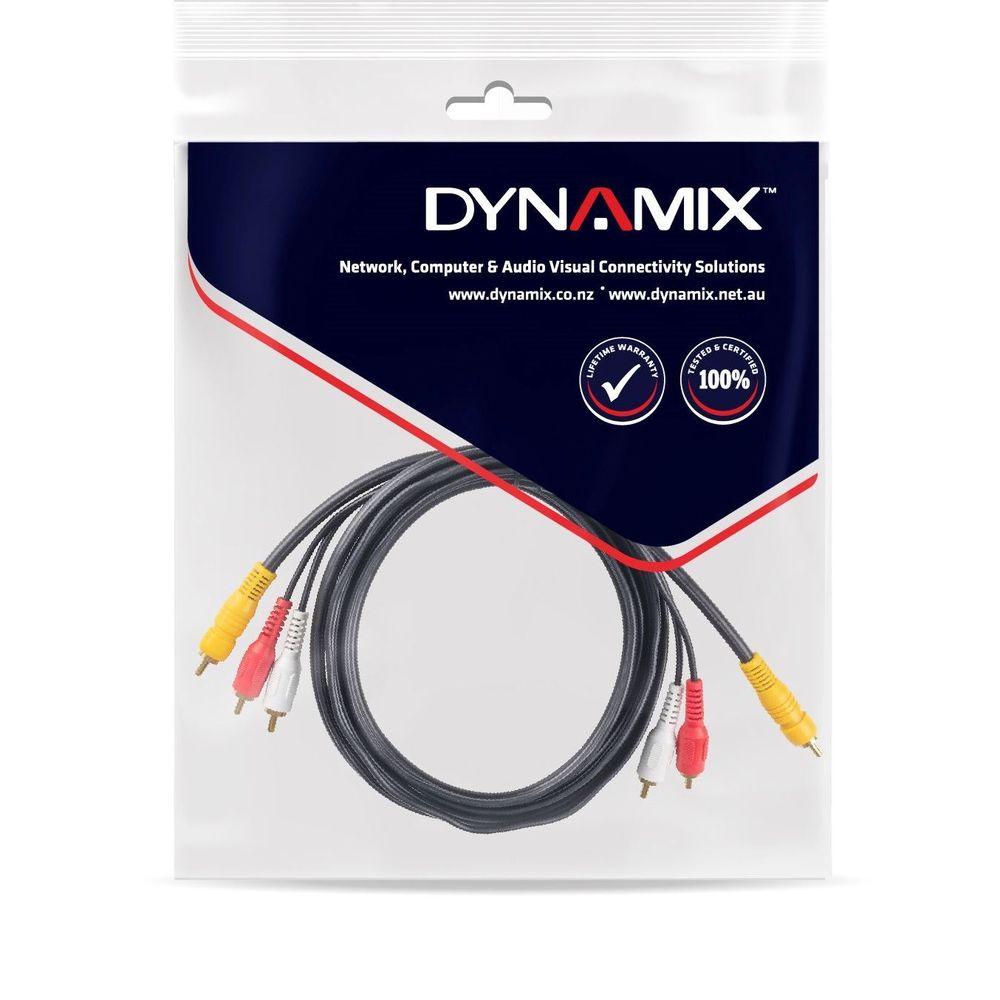 CA-3RCAV-5 - Dynamix 5m RCA Audio Video Cable, 7 to 3 RCA Plugs. Yellow RG59