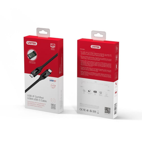 C14100BK-0.8M - Unitek 0.8m USB-C to USB-C 4.0 Cable. Supports up to 40Gbps