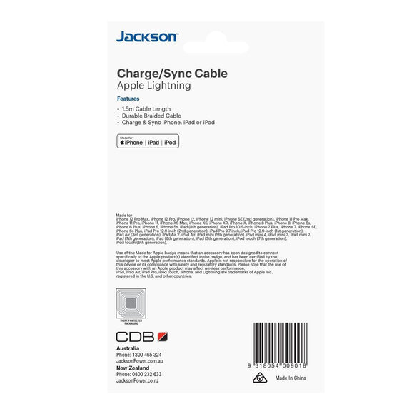 AV1115 JACKSON 1.5m MFI Certified Apple USB-A to Lightning Data and Charge