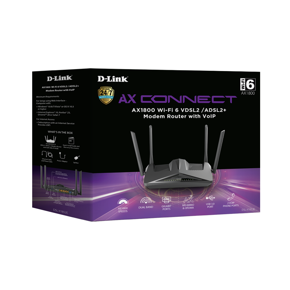 DSL-X1852E - D-Link AX1800 Wi-Fi 6 VDSL2 /ADSL2+ Modem Router with VoIP