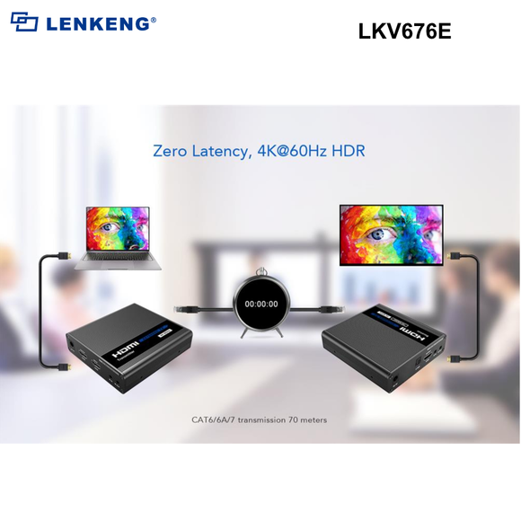 LKV676E - Lenkeng HDMI 2.0 Extender over Cat6/6a. Supports up to 4K, Zero Latency, Two Way IR