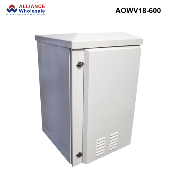 AODWV - Outdoor Vented Wall Mount Cabinet, IP45 Rated, 9RU to 24RU, 400 or 600mm - Grey Outdoor Vented Wall Mount Cabinet - 18RU - 600mm