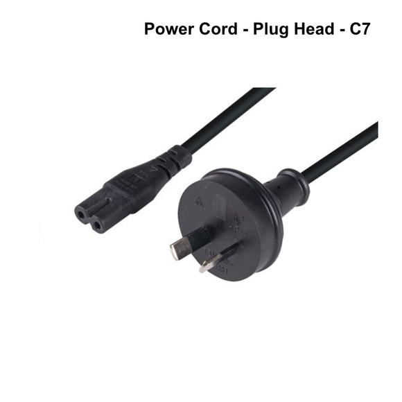 C-POWERN8 - 2-Pin plug to C7 Figure 8 connector. 7.5A. SAA approved power cord. 0.75mm copper core. BLACK Colour. 2-Pin plug to C7 Figure 8 connector - 8m