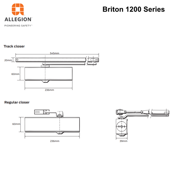 Briton 1120 Series Door Closer - Standard, Hold and Track Arm Options Track Arm