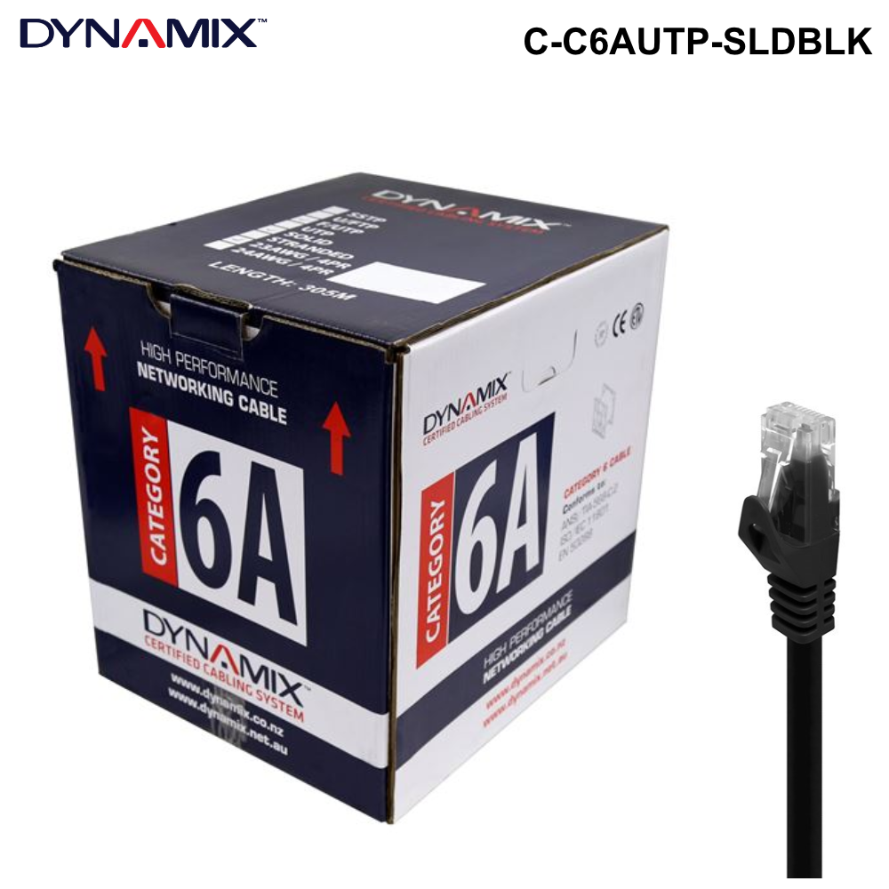 C-C6AUTP-SLD - 305m Cat6A 10G UTP SOLID Cable, 23AWGx4P, 500MHzPVC - Colour Options 305m Cat6A UTP Solid Cable Roll - Black