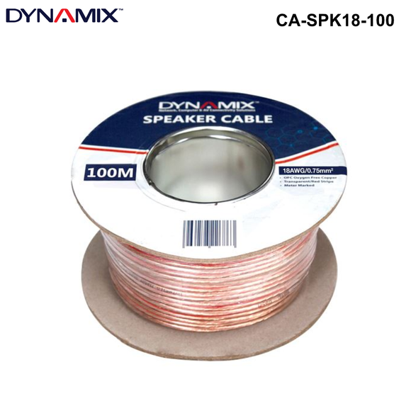 CA-SPK18 - 18AWG/0.75mm PVC Speaker Cable, Bare Copper, Metre Marked 0.75mm Speaker Cable Clear PVC - 100m