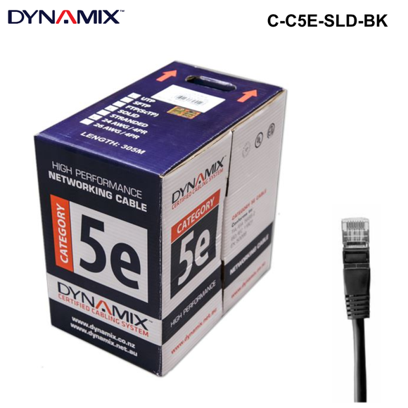 C-C5E-SLD - 305m Cat5e UTP Solid Cable Roll 100MHz, 24AWGx4P, PVC - Colour Options 305m Cat5e UTP Solid Cable Roll - Black