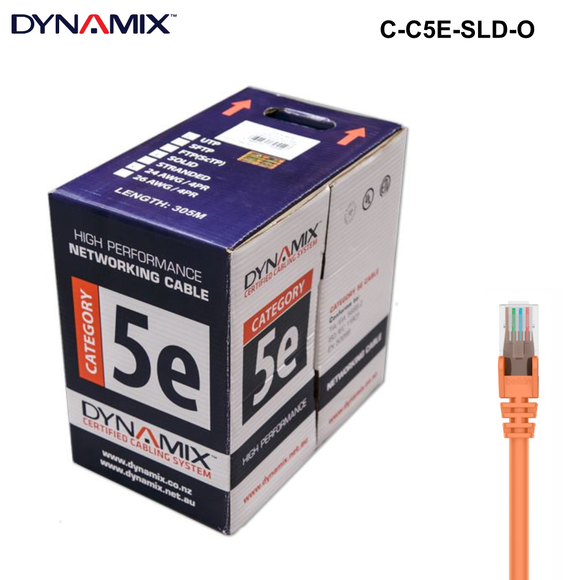 C-C5E-SLD - 305m Cat5e UTP Solid Cable Roll 100MHz, 24AWGx4P, PVC - Colour Options 305m Cat5e UTP Solid Cable Roll - Orange