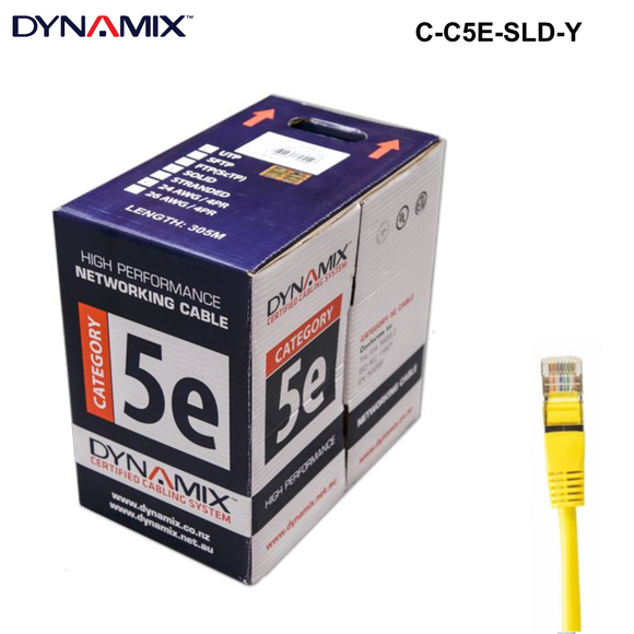 C-C5E-SLD - 305m Cat5e UTP Solid Cable Roll 100MHz, 24AWGx4P, PVC - Colour Options 305m Cat5e UTP Solid Cable Roll - Yellow