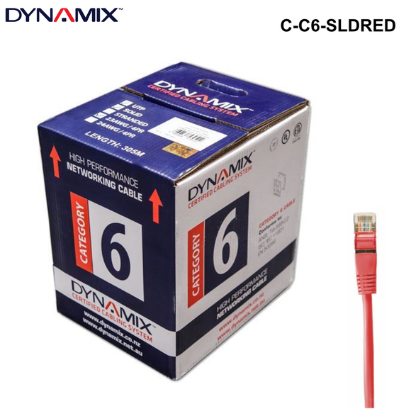 C-C6-SLD - 305m Cat6 Blue UTP SOLID Cable Roll, 250MHz, 23AWGx4P, PVC - Colour Options 305m Cat6 UTP Solid Cable Roll - Red