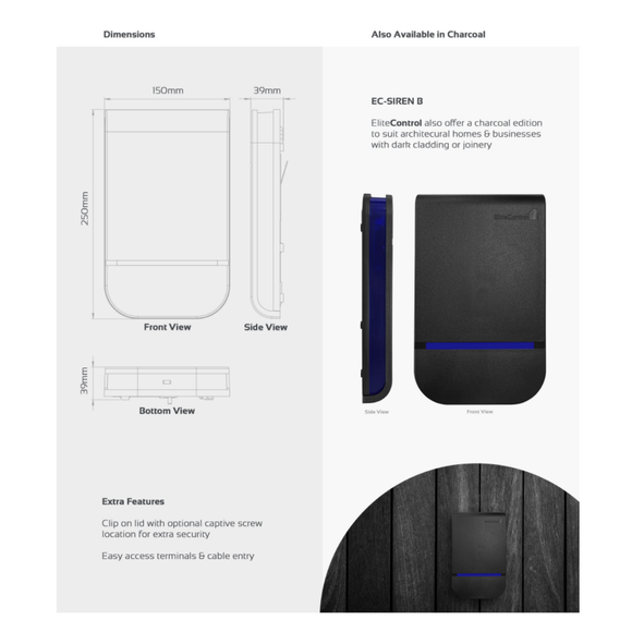 EC-Siren-B - Charcol External Alarm Siren with Blue LED