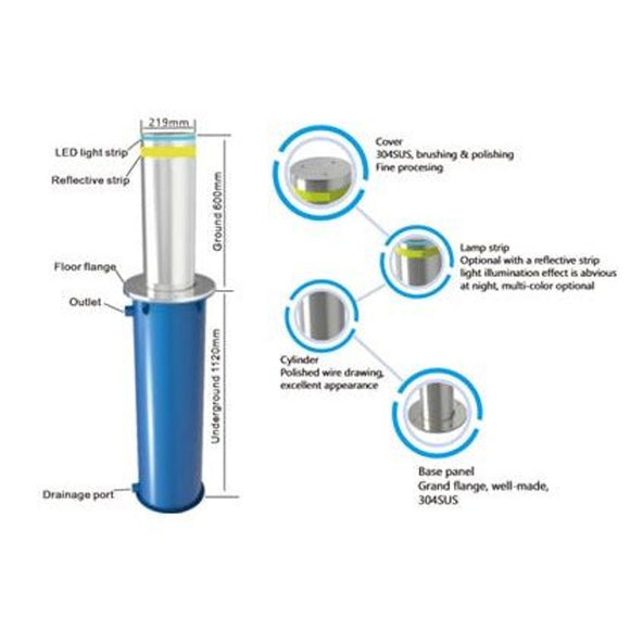 FGES-AB6-219-12 - FERN360 - Stainless Steel Hydraulic Automatic Bollard