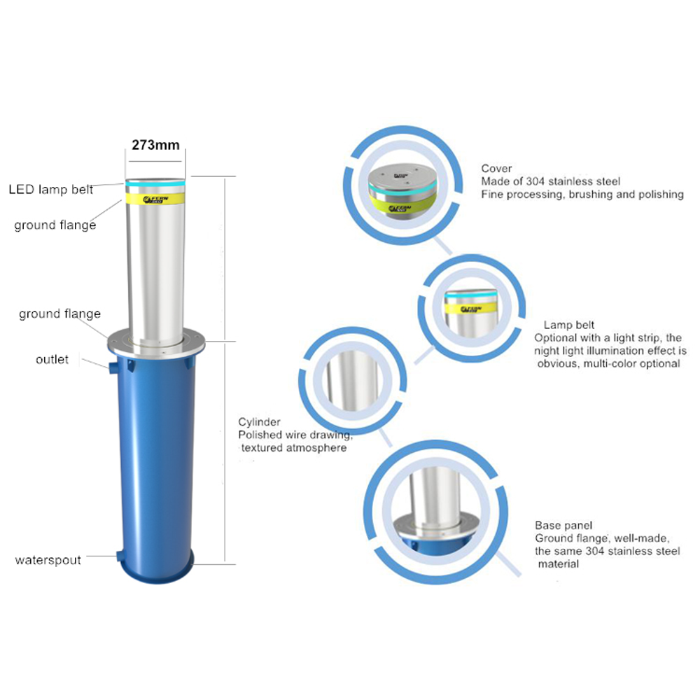 FGES-AB6-273-12 - FERN360 - Stainless Steel Hydraulic Automatic Bollard