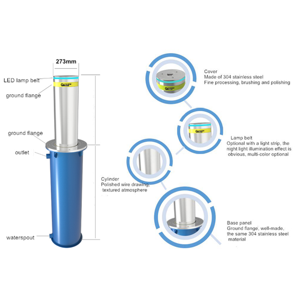FGES-AB6-273-15 - FERN360 - Stainless Steel Hydraulic Automatic Bollard