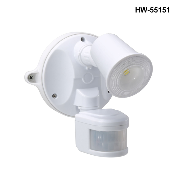 HW-5515x - 10W Single LED Spotlight with Motion Sensor. IP54. Passive IR - Black or White 10W Twin LED 1x Spotlight with Motion Sensor - White