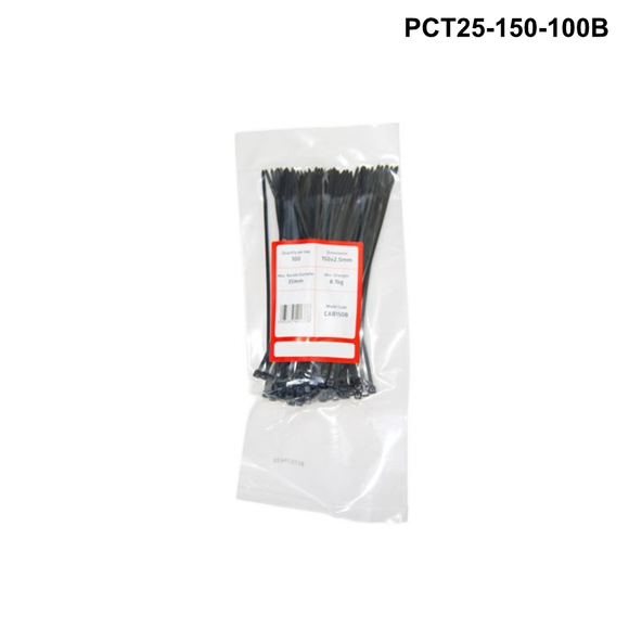 PCT25 - Plastic Cable Ties 2.5mm - 100mm to 200mm - Black or White options Plastic Cable Ties 2.5mm - L100mm - 100 pack - Black