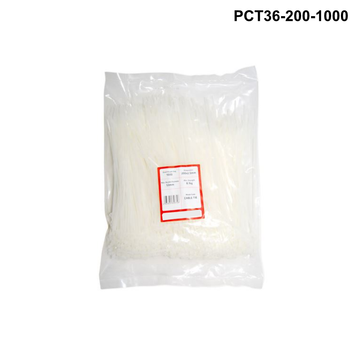 PCT36 - Plastic Cable Ties 3.6mm - 200mm - White - 100 or 1000 pack Plastic Cable Ties 3.6mm - L200mm - 1000 pack - White