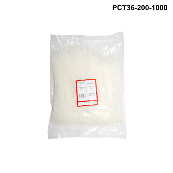 PCT36 - Plastic Cable Ties 3.6mm - 200mm - White - 100 or 1000 pack Plastic Cable Ties 3.6mm - L200mm - 1000 pack - White