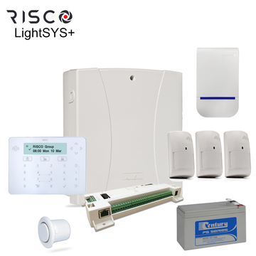 LPAKE-Kit Risco - LightSYS+ Alarm Kit, Elegant Keypad, Sirens & batt, 2x or 3x DT PIR options LightSys+ Kit - Elegant Keypad - 3x DT PIR