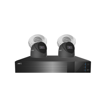 TVT-4CHNVR-2CAMKIT-B-AI-6MP - 4 Channel NVR kit (includes 1x TVT-4CHNVR-P, 2x TVT-D2.8POE-AI-6MP-B, 2x CAT5/6 cable & 2TB HDD) Charcoal Camera Kit