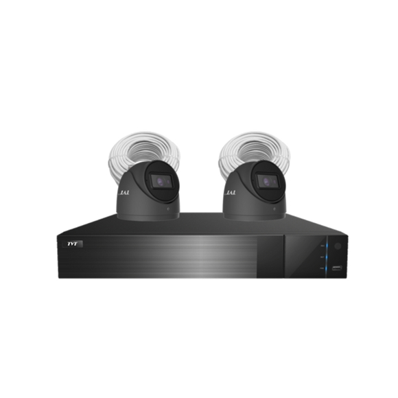 TVT-4CHNVR-2CAMKIT-B-AI-6MP - 4 Channel NVR kit (includes 1x TVT-4CHNVR-P, 2x TVT-D2.8POE-AI-6MP-B, 2x CAT5/6 cable & 2TB HDD) Charcoal Camera Kit