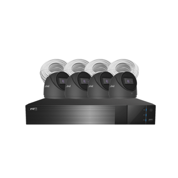 TVT-4CHNVRKIT-B-AI-6MP - 4 Channel NVR kit (includes 1x TVT-4CHNVR-P, 4x TVT-D2.8POE-AI-6MP, 4x CAT5/6 cable & 2TB HDD) Charcoal Cameras