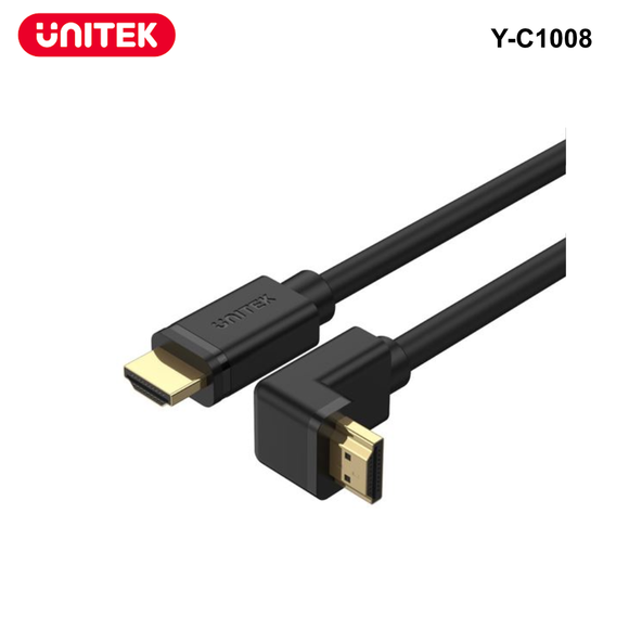 Y-C100 - UNITEK 2m or 3m 4K HDMI 2.0 Right Angle Cable with 90/270 Degree Elbow 4K HDMI 2.0 Right Angle Cable With 270 Degree Elbow - 2m