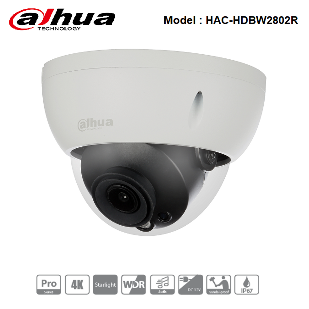 HAC-HDBW2802R Dahua - 8MP 4K Starlight HD-CVI Dome Camera 30m IR, 3.6mm Lens, WDR