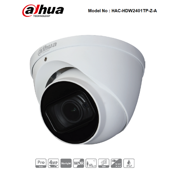 HAC-HDW2401TP-Z-A - Dahua - 4MP HD-CVI WDR IR Turret Camera 2.7-13.5mm Motorized Lens