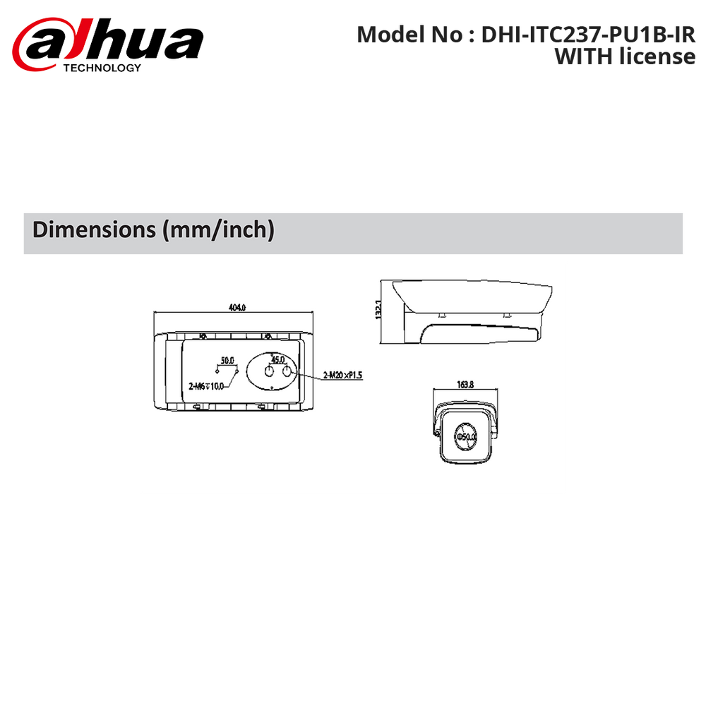 DHI-ITC237-PU1B-IR WITH license - Dahua - 2 Megapixel Full HD WDR Access ANPR Camera