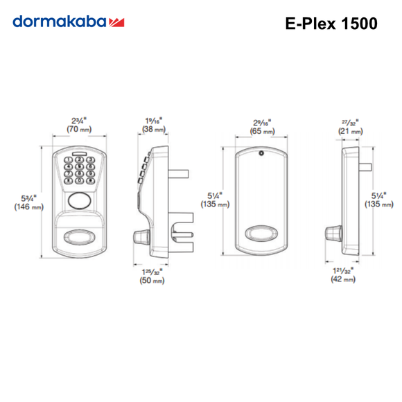 E-Plex1500 - dormakaba Standalone Push Button Deadbolt Lock with key override