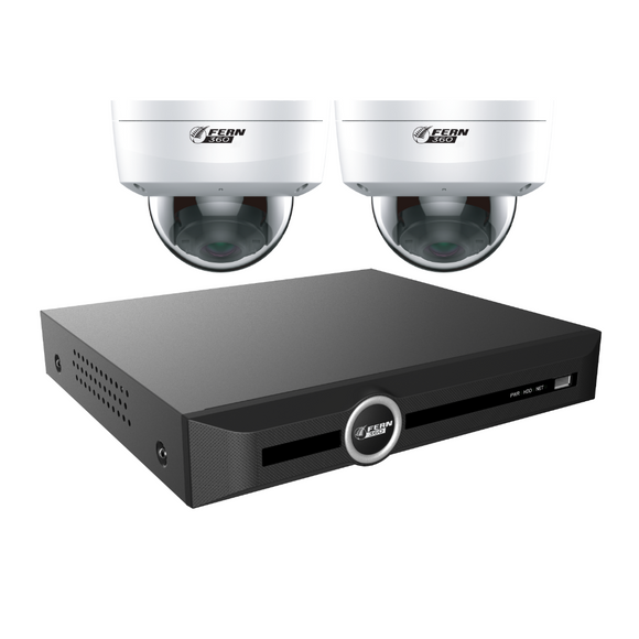 FERN360 Surveillance Kit - 2 Fixed Lens Starlight 4MP Vandal Dome Cameras and 10ch NVR 2TB HDD