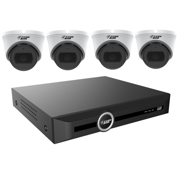 FERN360 Surveillance Kit - 4 Motorised Lens Starlight 5MP Turret Cameras and 10ch NVR - No HDD