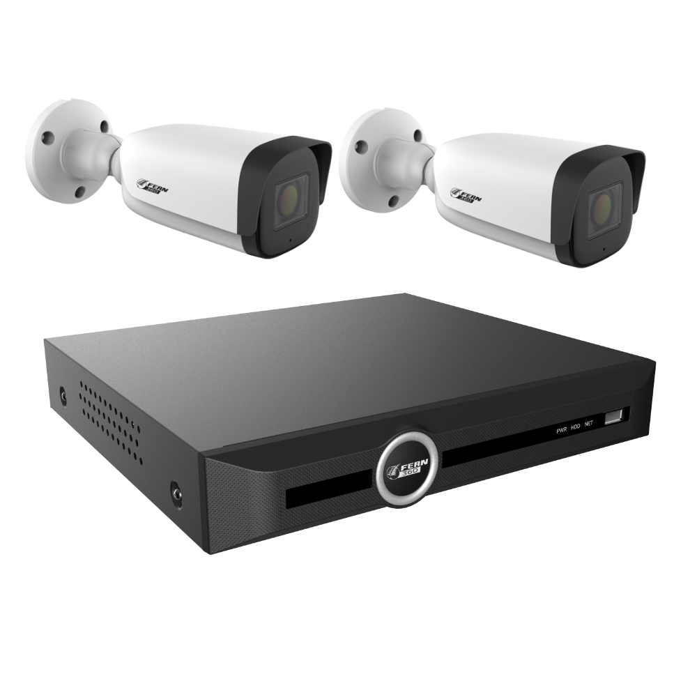FERN360 Surveillance Kit - 2 Motorised Lens Starlight 5MP Bullet Cameras and 5ch NVR 2TB HDD